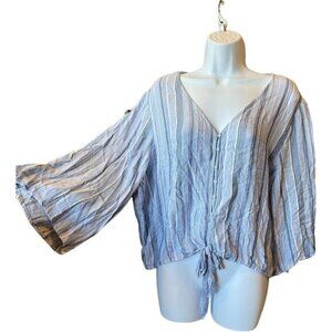 Ana Blue & White Striped Rayon Tie-Front Blouse Top XL